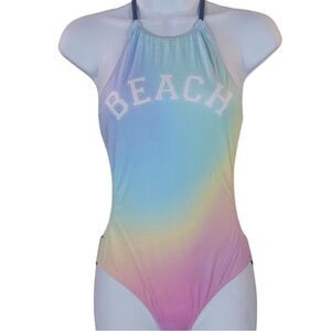 Rainbow Ombré Chaser Cut Out One Piece Bathing Suit Swimsuit Size Medium NWT